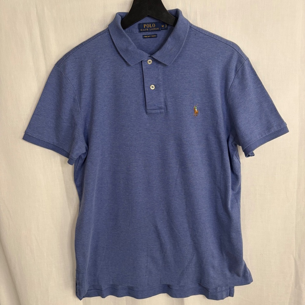 Polo Ralph Lauren Mens Pima Soft Touch Polo Shirt Blue Heather Medium M Short Sl